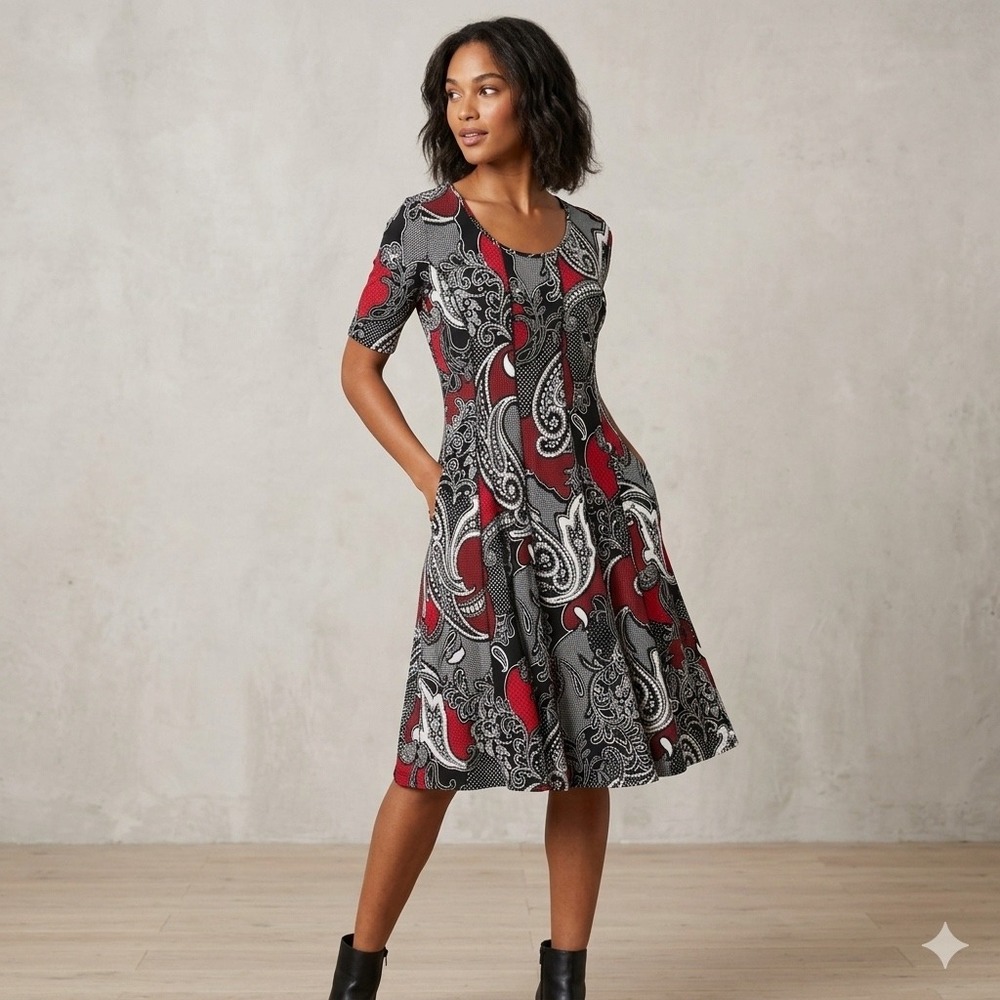 Sami & Jo Womens Size Small Dress Paisley Print Fit & Flare A-Line Red Career